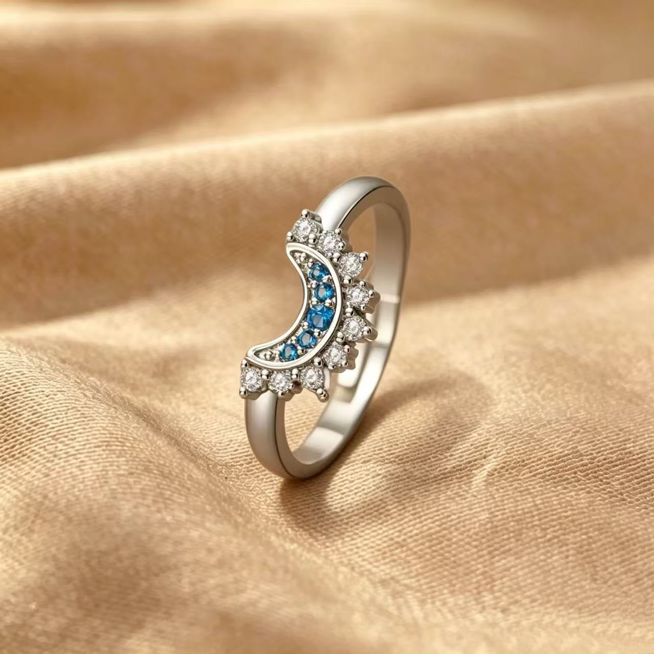 Wholesale Sun and Moon Couple Ring,  Light Luxury Style,  Copper Zircon,  Adjustable Open Ring,  Boutique Resale