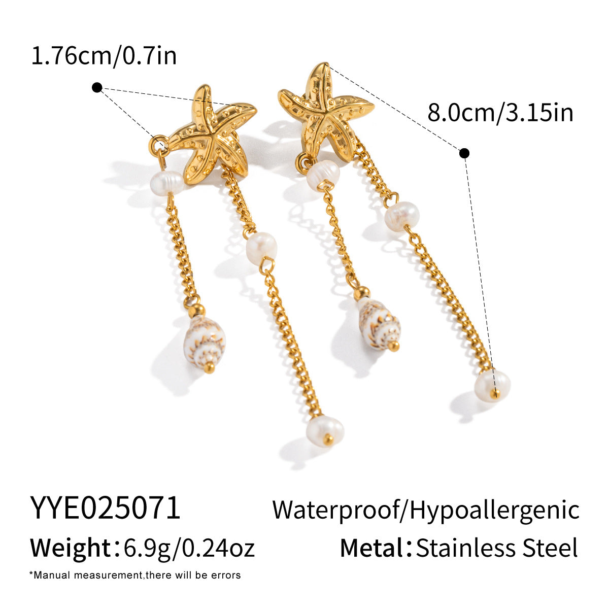 Wholesale Stainless Steel 18K Gold Plated Starfish Tassel Earrings with Freshwater Pearl Beach Style for Boutique Resale