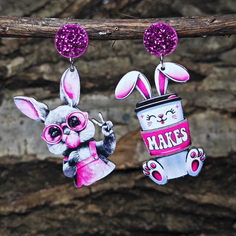 Wholesale Easter Glasses Purple Bunny Earrings