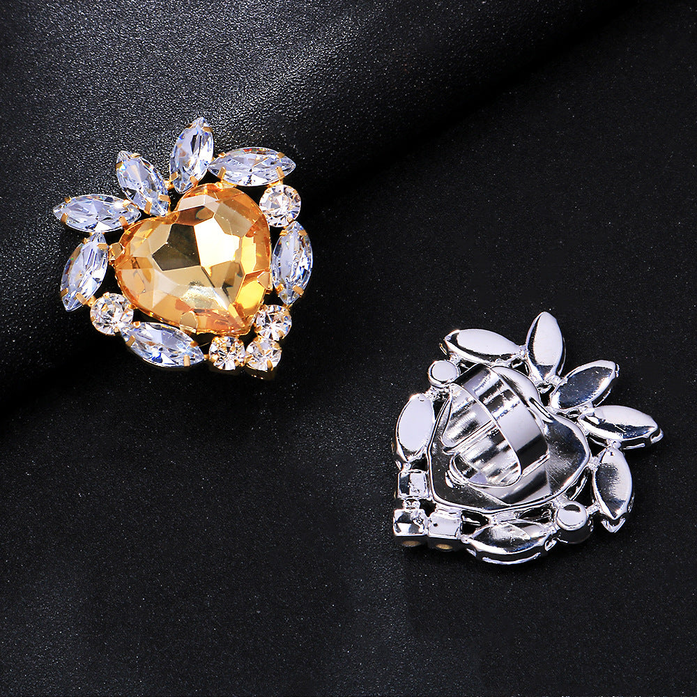 Wholesale Shiny Love Ring  Exaggerated Yellow Rhinestone Opening Ring