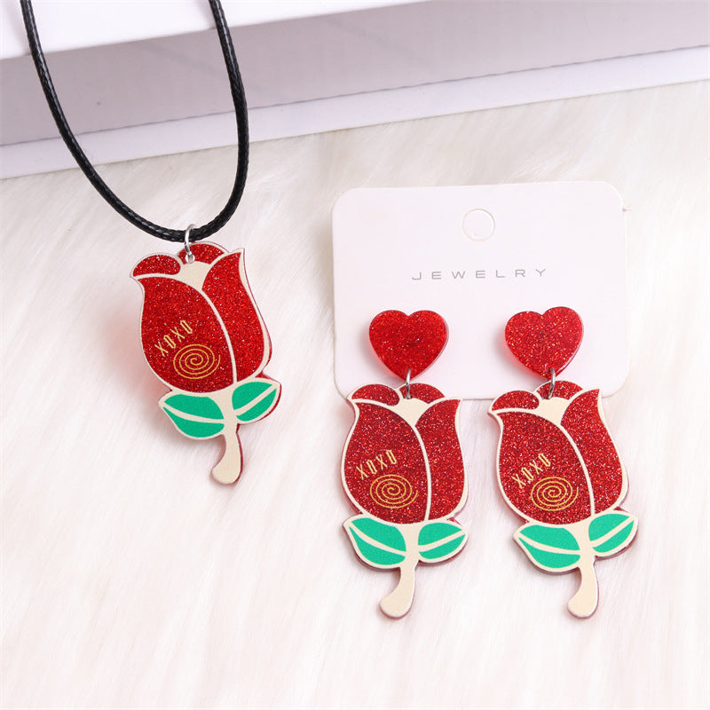 Wholesale Valentine's Day Heart Red Lips Rose Flowers Acrylic Earrings