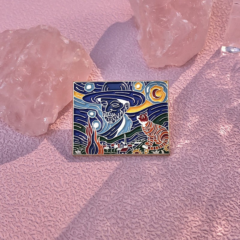 Wholesale Oil Painting Series Brooch Set Starry Sky Sunflower ACC-BCH-QiHe003