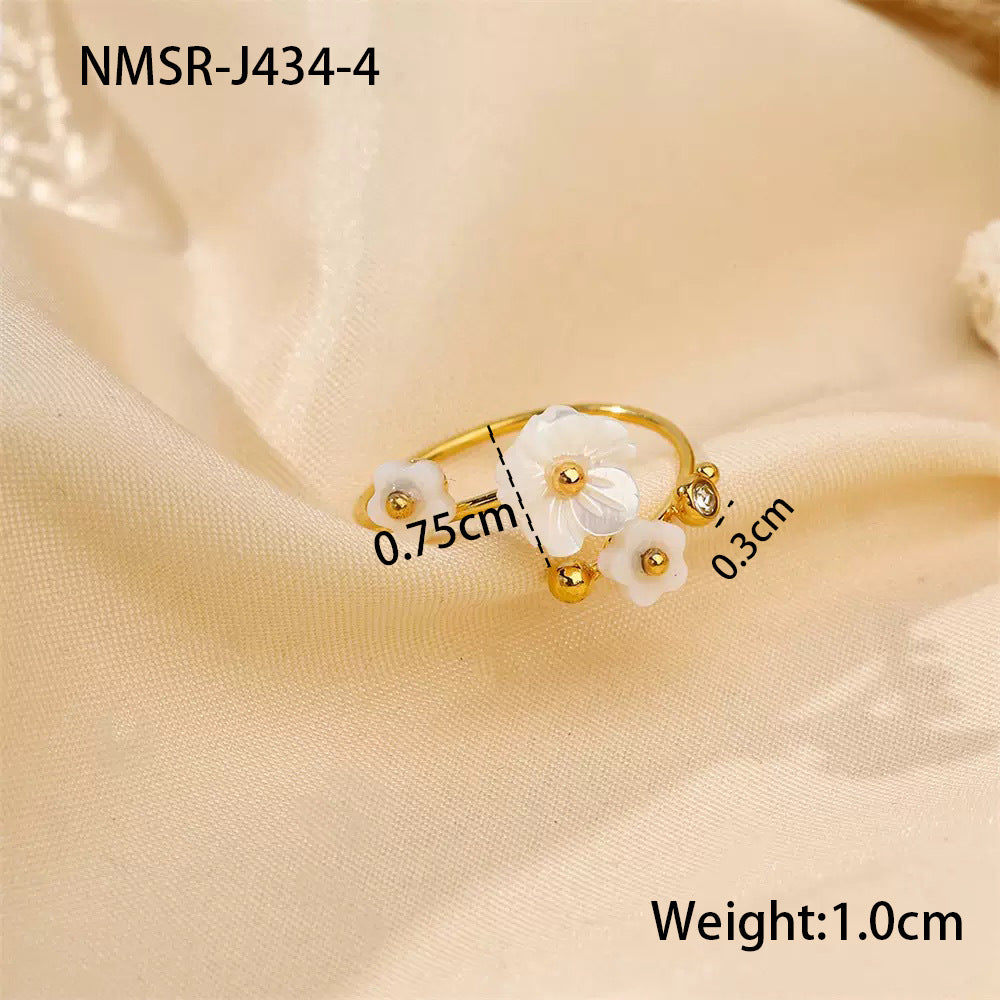 Wholesale Colorful Stainless Steel Ring with Western Style Gentle Floral Design and Zircon Accents