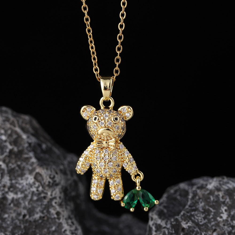 Wholesale Copper Zircon Electroplated Colorful Bear Pendant Necklaces ACC-NE-SY004