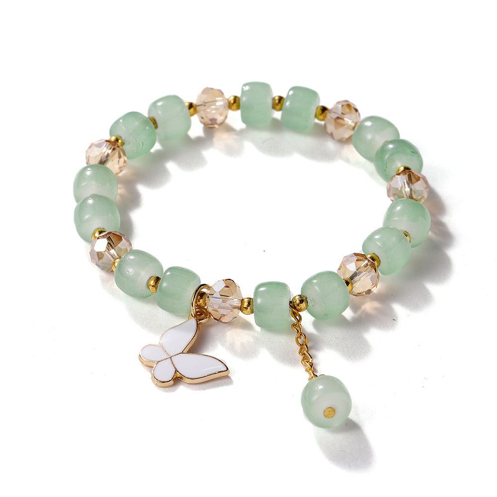 Wholesale Blue Butterfly Artificial Crystal Beaded Bracelet Chinese Style Chic Fashion Accessory Travel Souvenir Gift