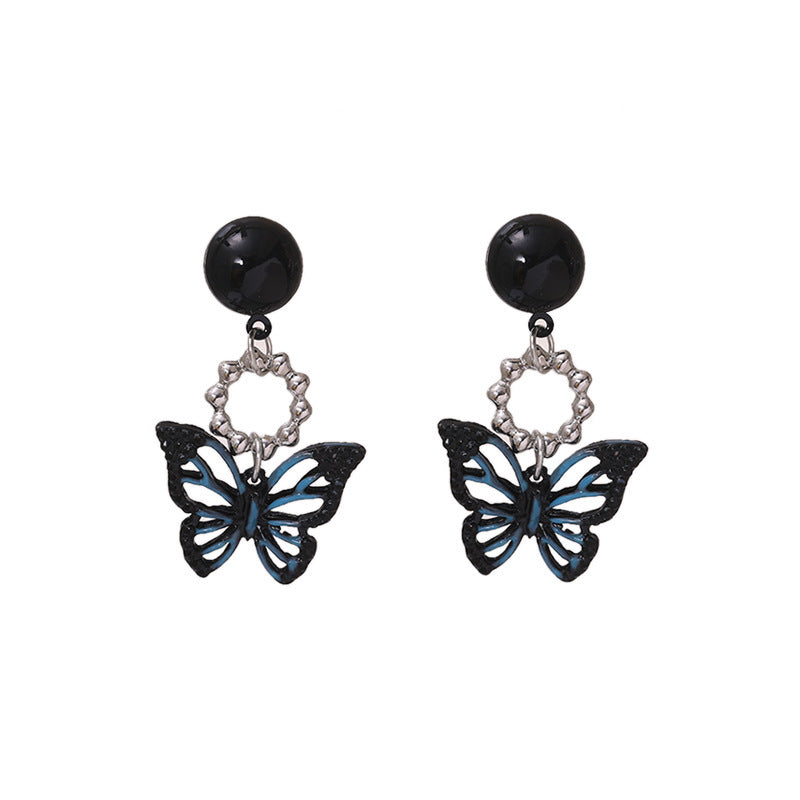 Wholesale Black Hollow Earrings Geometric Love Butterfly Painting Oil Blue Black Hollow Earrings