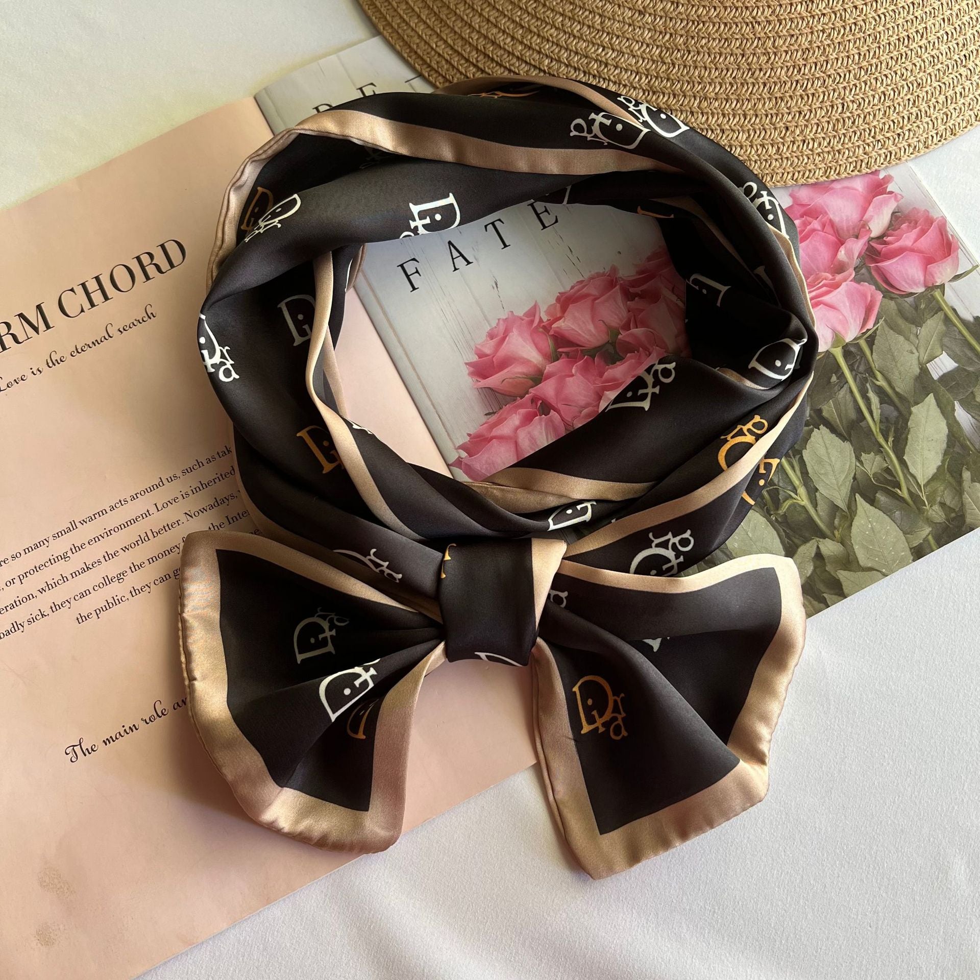 Wholesale  Vintage Striped Floral Double-sided Printed   Silk Scarf