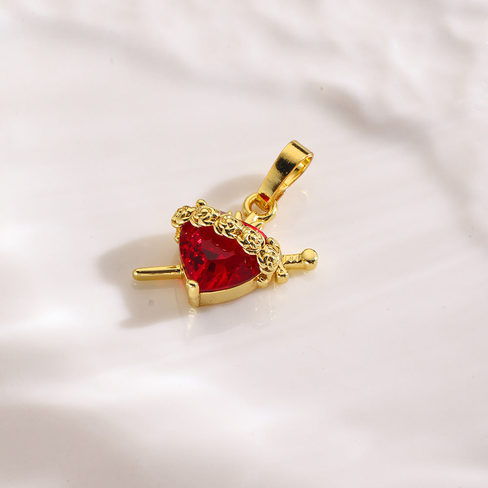 Wholesale Copper Rose Red Heart Zircon Necklace Pendant Earrings Ring