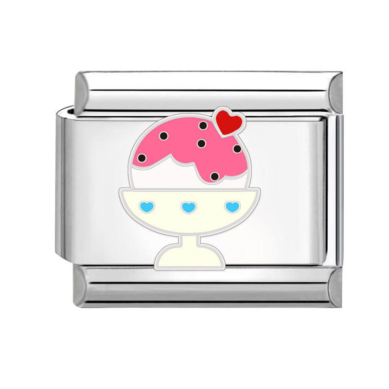 Wholesale Italian Charm Bracelet 9mm DIY Splicing Cute Creative Ice Cream Stainless Steel Composable Bracelet