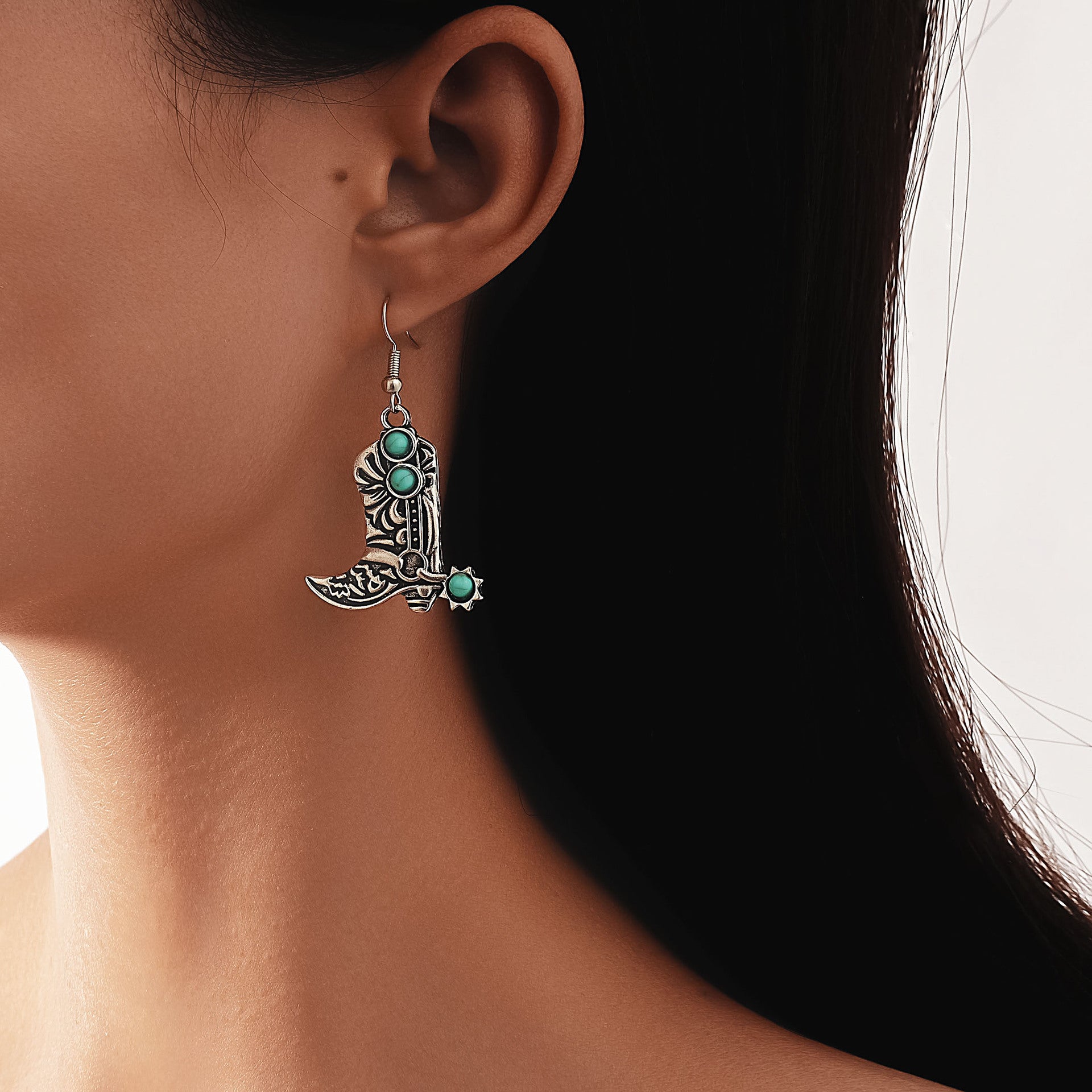 Wholesale Retro Turquoise Cowboy Boot Earrings - Trendy Western Fashion Accessory for Everyday Wear or Gift