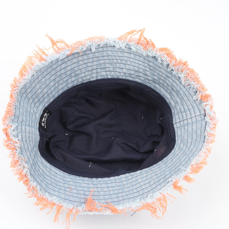 Wholesale  Colorful Ripped Edge Denim Fisherman Hat Bucket Hat