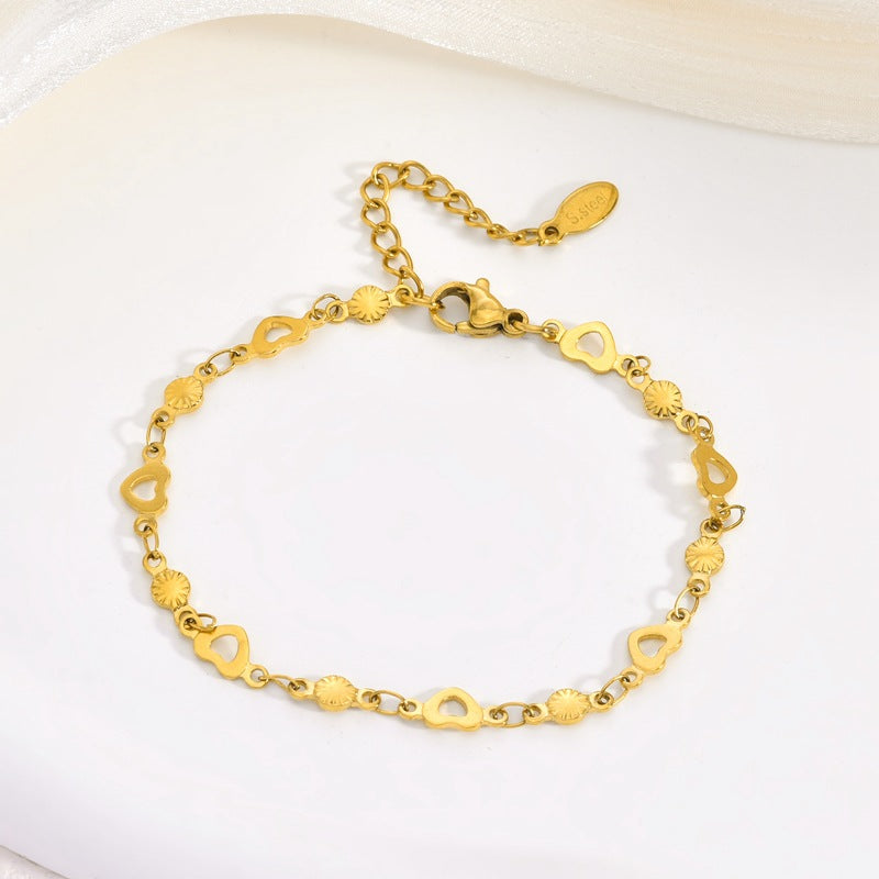 Wholesale Stainless steel gold heart cross five-pointed star bracelet