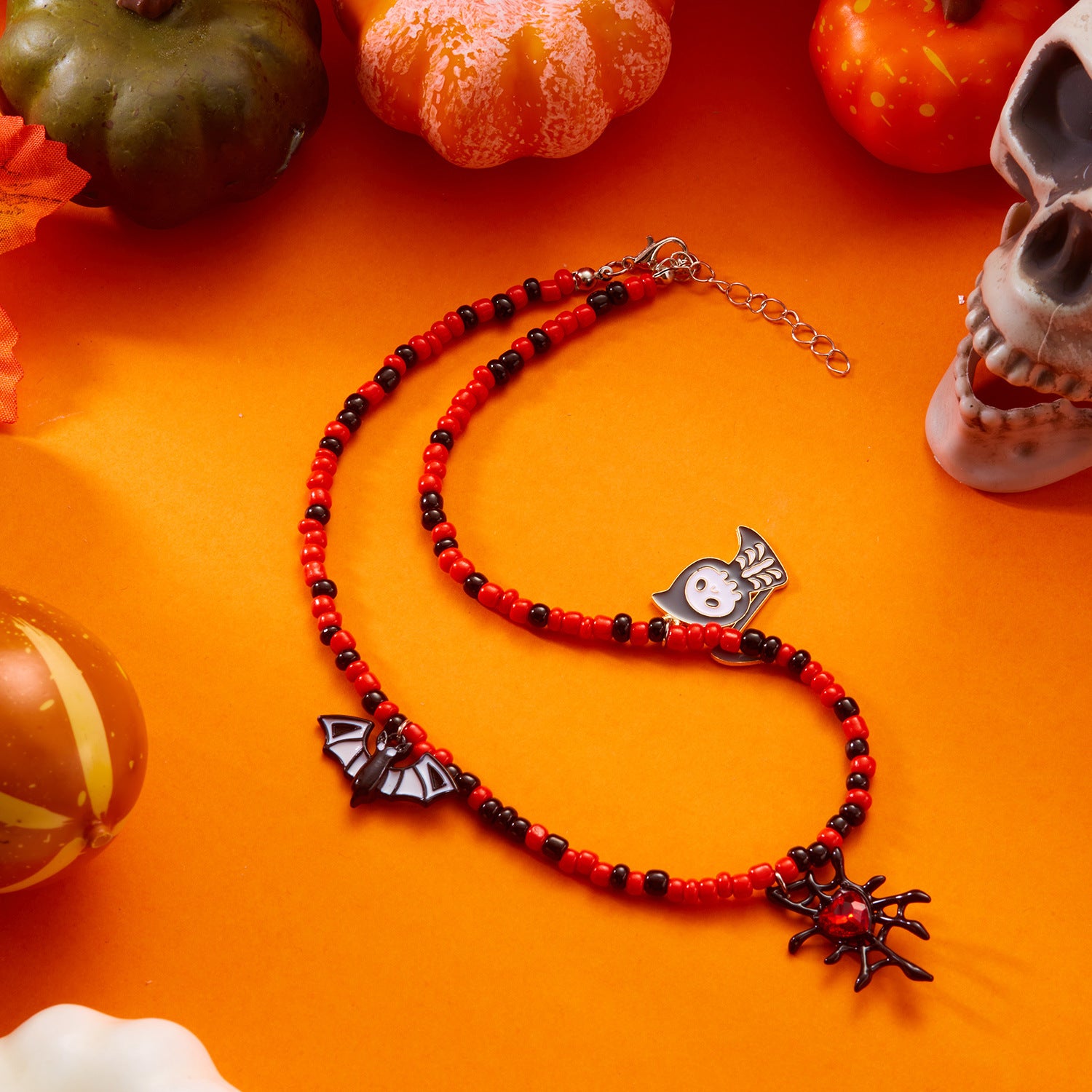 Wholesale Halloween Jewelry Pumpkin  Ghost Spider Pendant Handmade Rice Beads Necklace