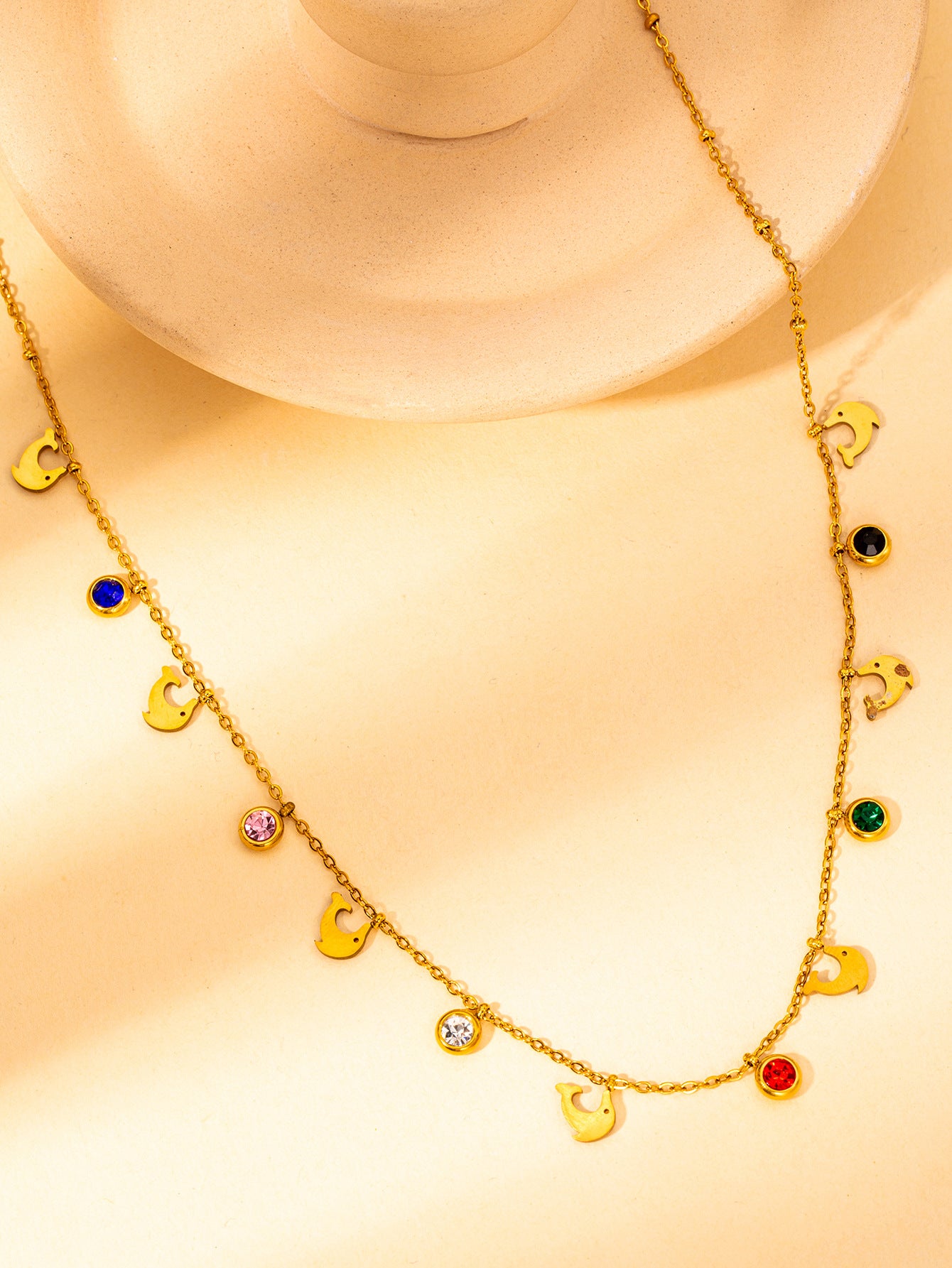 Wholesale  female stainless steel color zircon pendant necklace