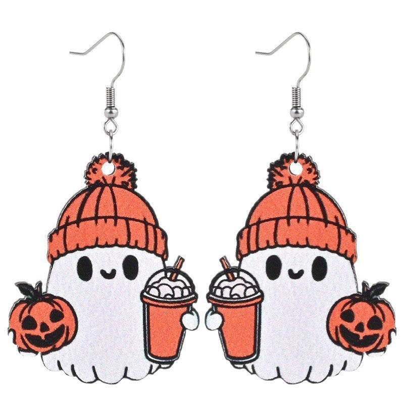 Wholesale Autumn Thanksgiving Coffee Cup Maple Leaf Pumpkin Acrylic Earrings