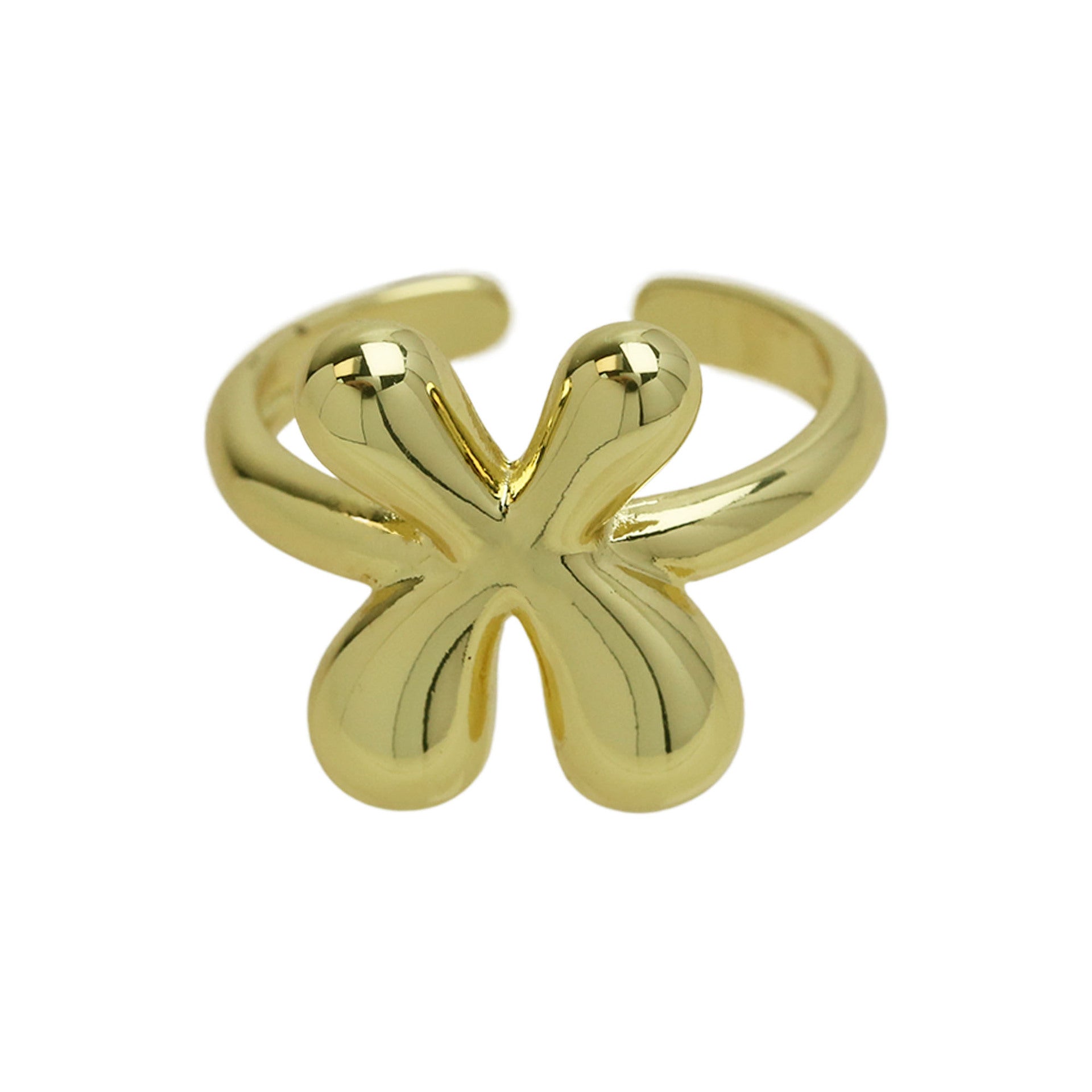 Wholesale  18k Golden Glaze Brass Bubble Balloon Bubble Cute Chubby 26 Letter Ring