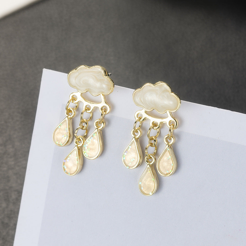 Wholesale Alloy Cloud Raindrop Earrings Dripping Oil Trendy Fashion Accessory