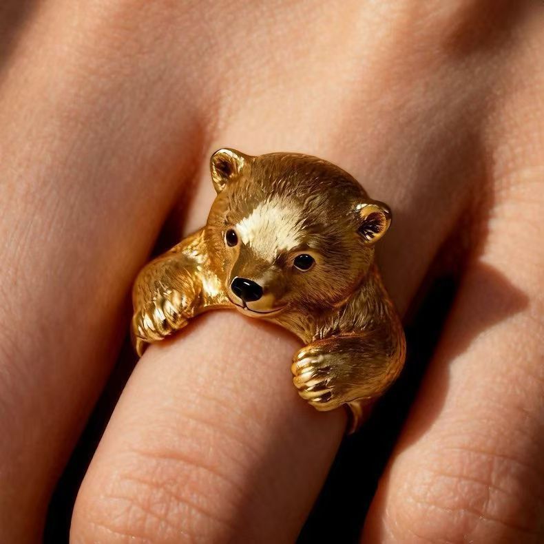 Wholesale Cute Bear Hug Ring Adjustable Zinc Alloy Fashion Accessory Everyday Gift