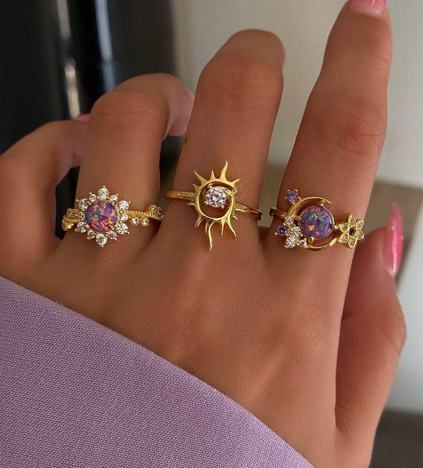 Wholesale Purple Sun Moon Knuckle Ring Set Trendy Fashion Jewelry Accessory Gift