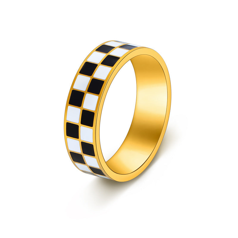 Wholesale Classic Checkered Ring Checkerboard Titanium Steel Rings ACC-RS-Hengx004