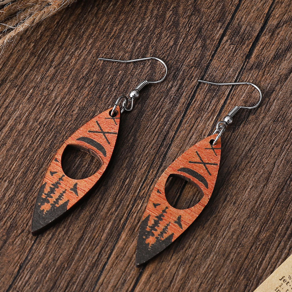 Wholesale Boat Rowing  Double-sided Wooden Earrings