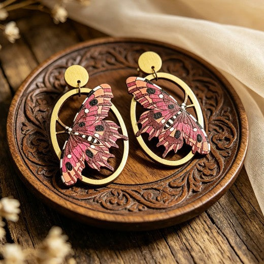 Wholesale Wooden Retro Hollow Butterfly Earrings Colorful Printed French Style Ear Jewelry Fashion Accessory For Party Wear And Resale