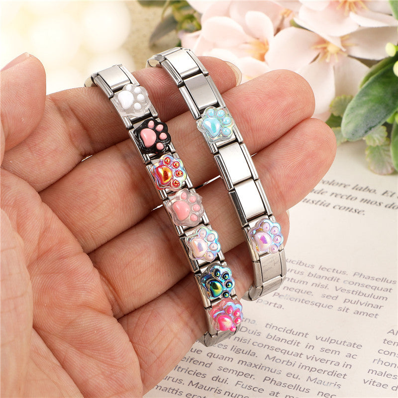 Wholesale Stainless Steel Cat Paw Charm DIY Bracelet Accessory Cute Black Pet Paw Print Pendant For Jewelry Making Everyday Wear Fashion Accessory