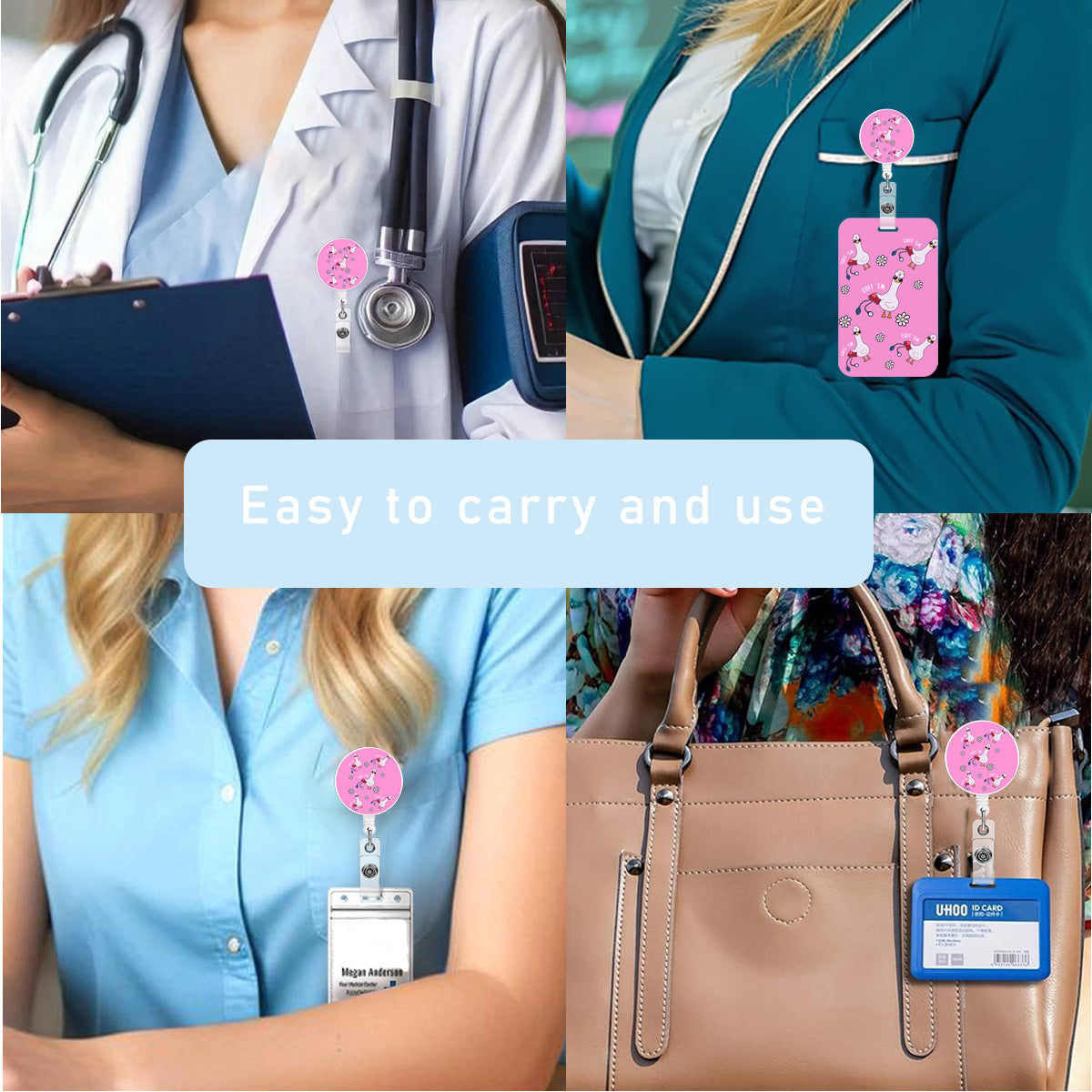 Wholesale Cross-border hot-selling retractable easy-pull buckle,  fun white goose UV printed name tag/ card holder,  polyester lanyard,  medical name tag buckle,  in stock.