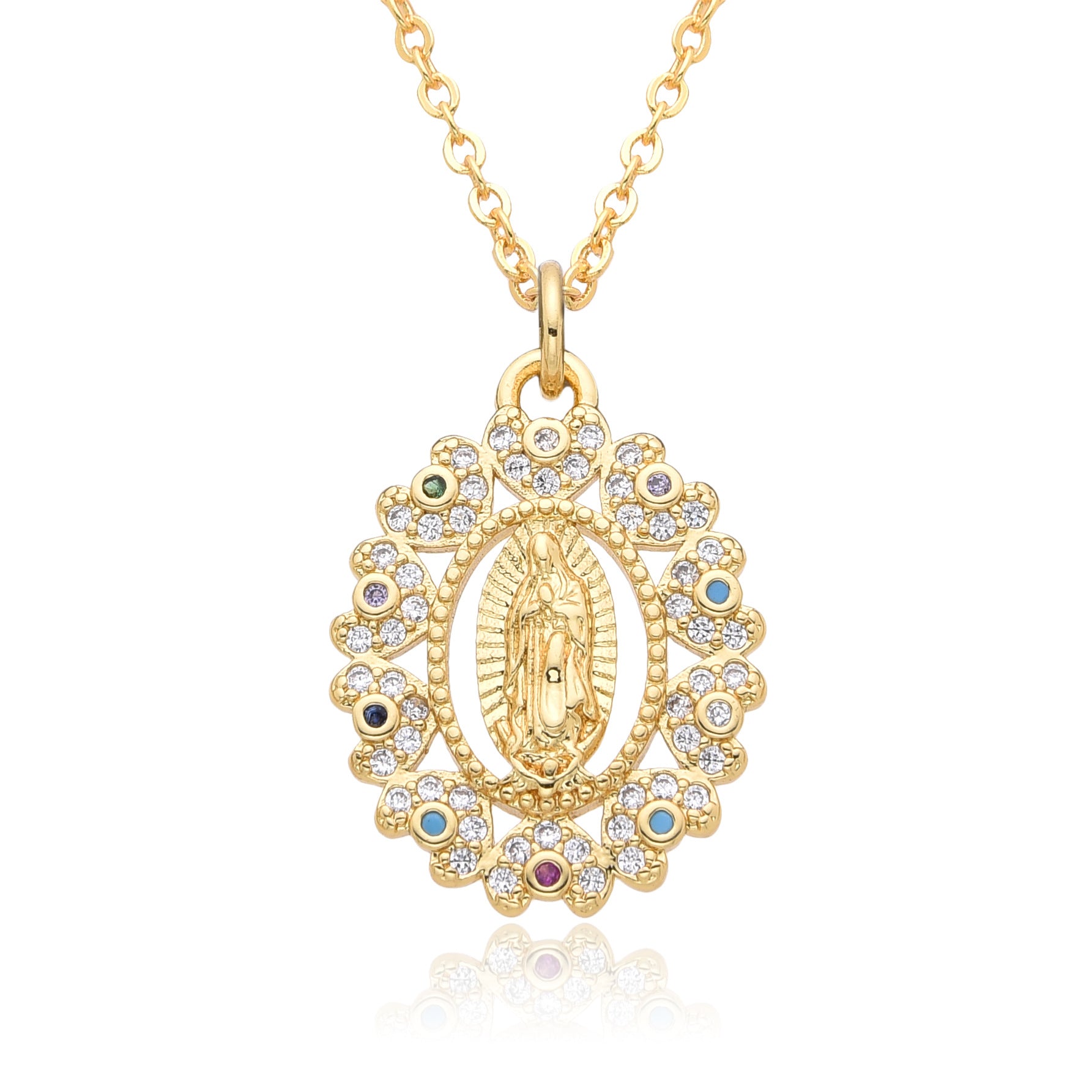 Wholesale zirconium inlaid necklace  gold plated Virgin Mary pendant necklace
