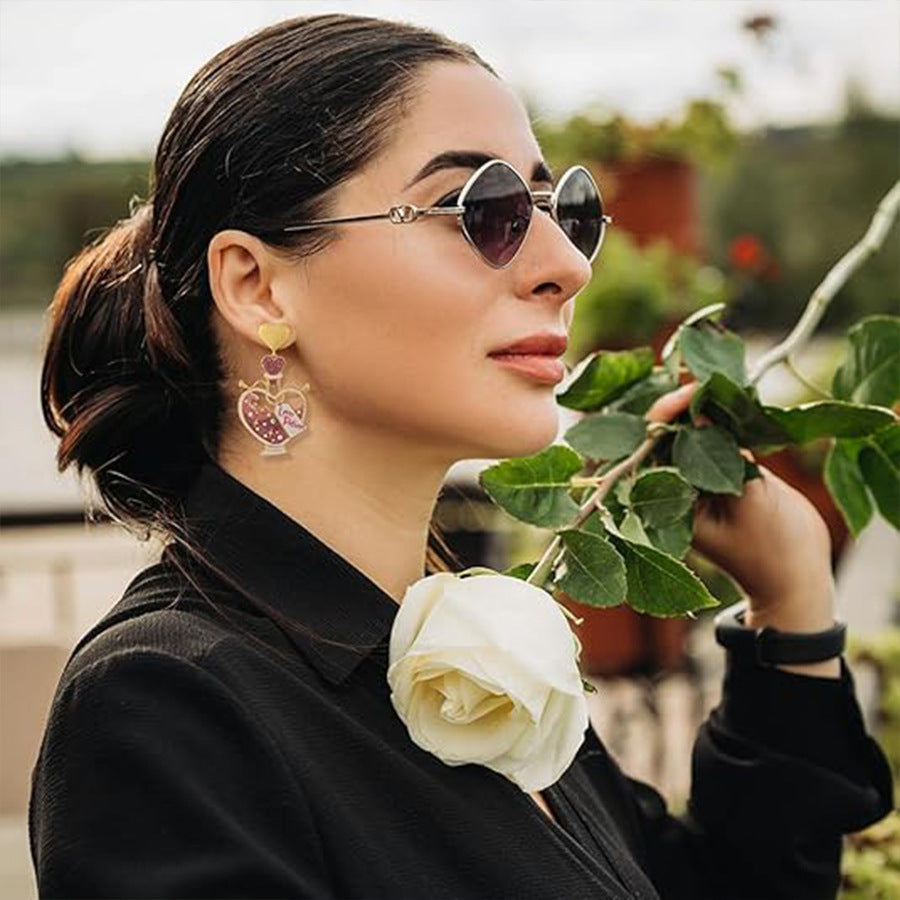 Wholesale Color Heart-shaped Love Potion Earrings Geometric Pastel Peach Heart Earrings