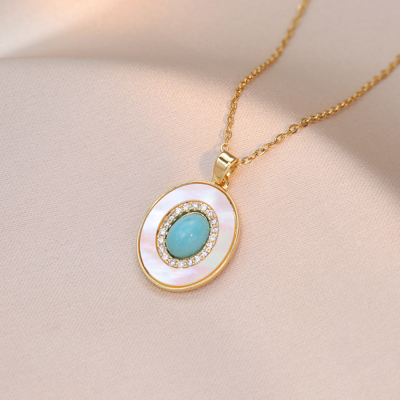 Wholesale Titanium Steel Turquoise Oval Gemstone Necklace Layered Fashion Jewelry Accessory Stylish Gift For Resale