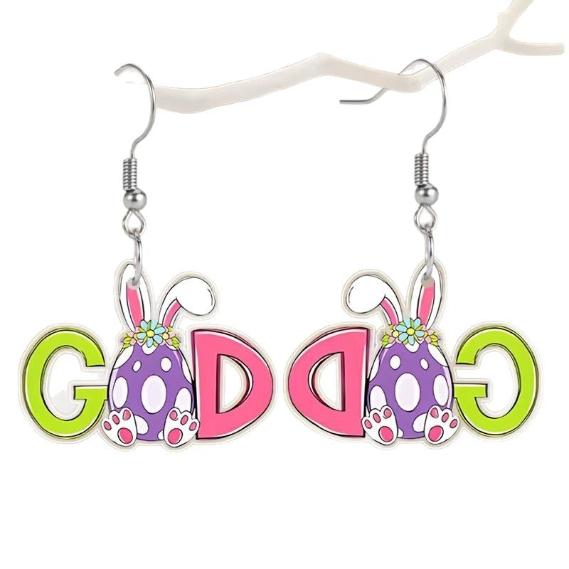Wholesale 2pcs Acrylic Easter Egg Bunny Earrings