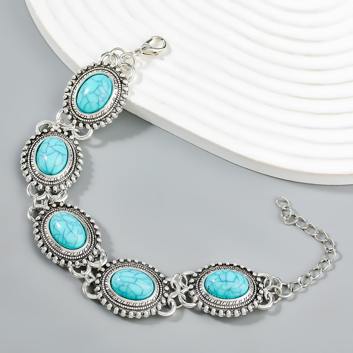 Wholesale Exaggerated Alloy Turquoise Hip Hop Bracelet ACC-BT-JL001