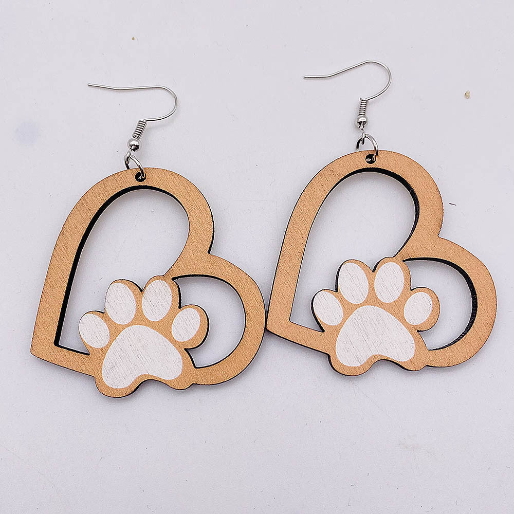 Wholesale Wooden Hollow Peach Heart Pendant Earrings