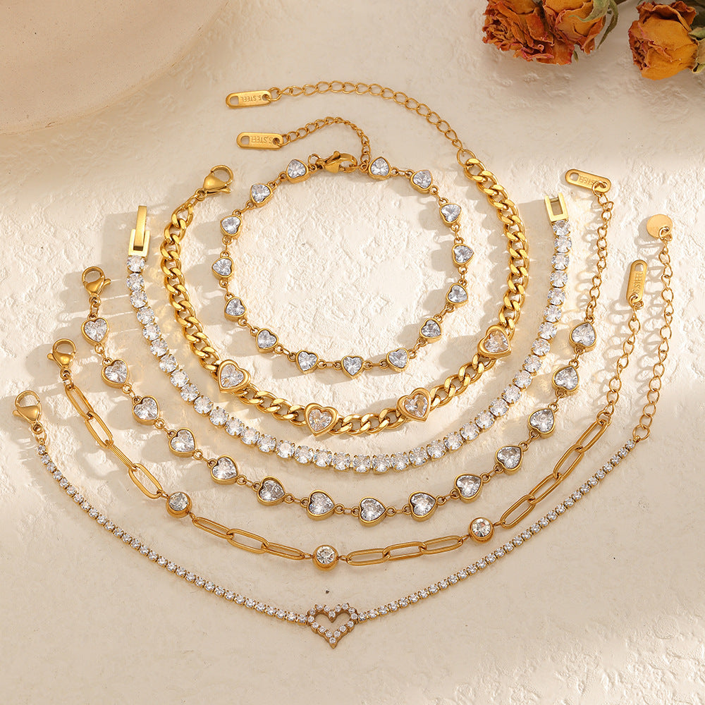 Wholesale 18k gold stainless steel diamond-encrusted heart bracelet