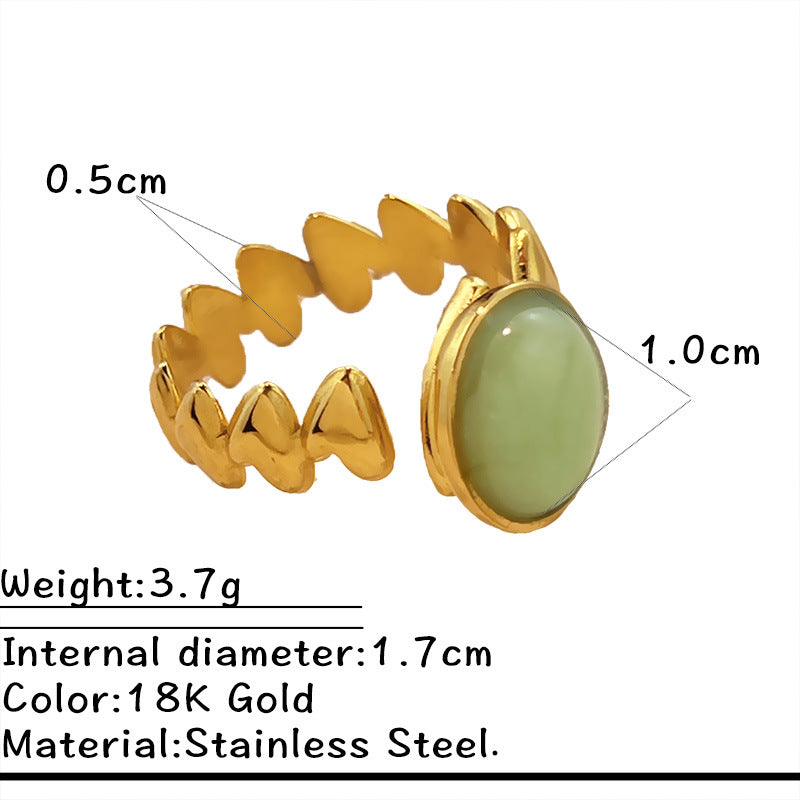 Wholesale  Titanium Steel Rings Inlaid with Natural Stone Jewelry Light Luxury  Versatile and High-End Stainless Steel Open Rings for Women