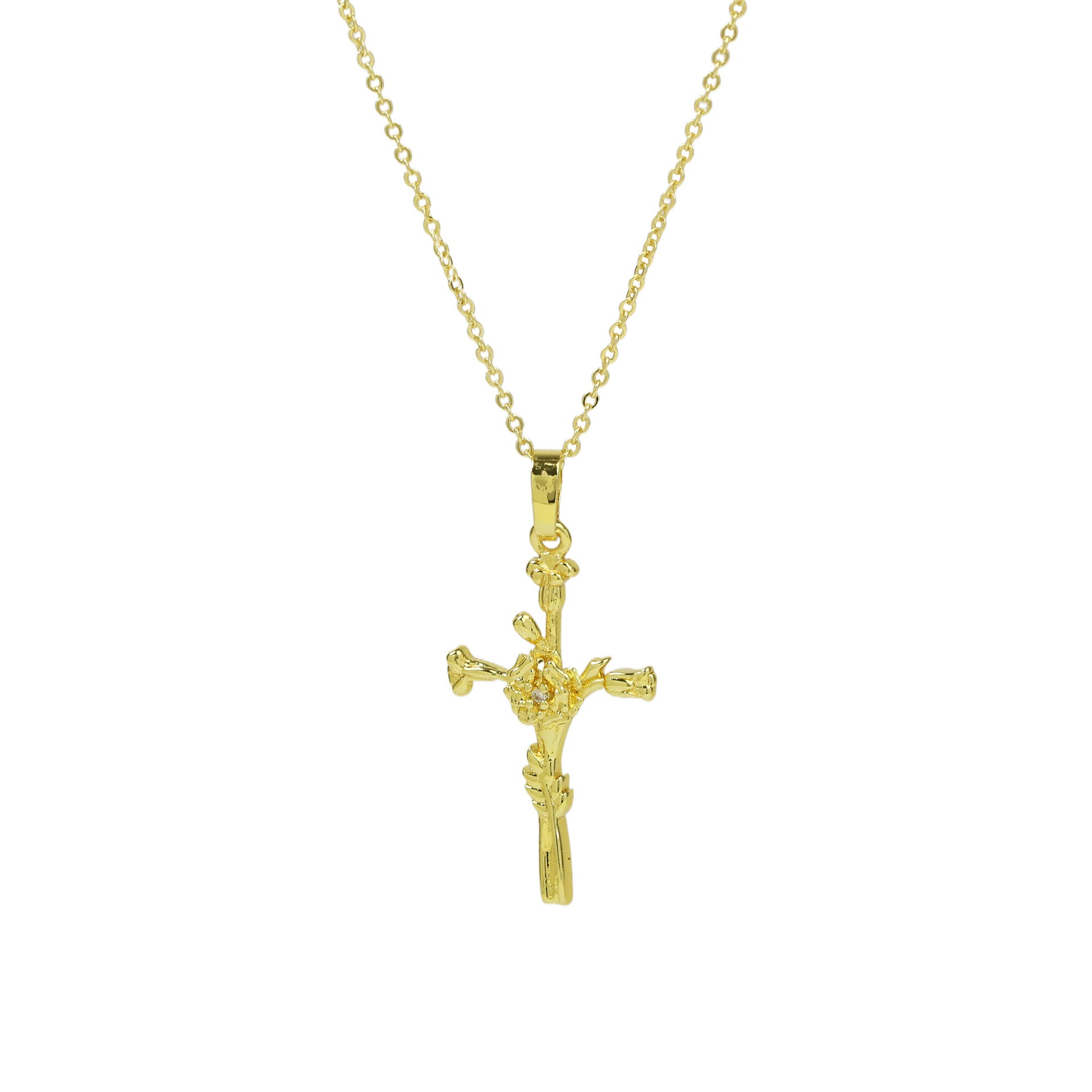 Wholesale  Brass Plated 18k December Flower Cross Pendant Necklace
