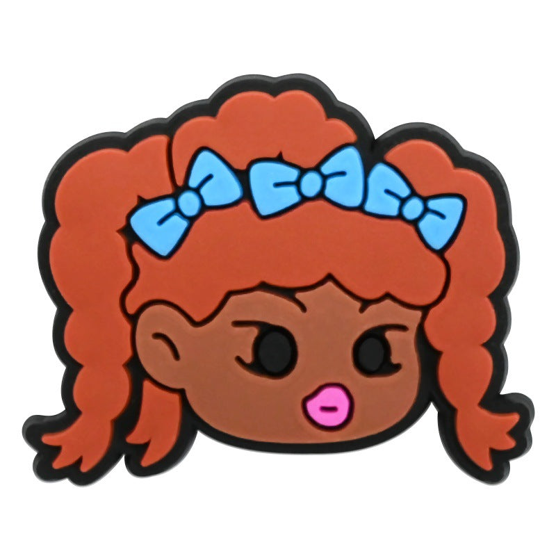 Wholesale Random 100pcs Black Girl Series  PVC Soft Rubber Shoe Buckle Decoration