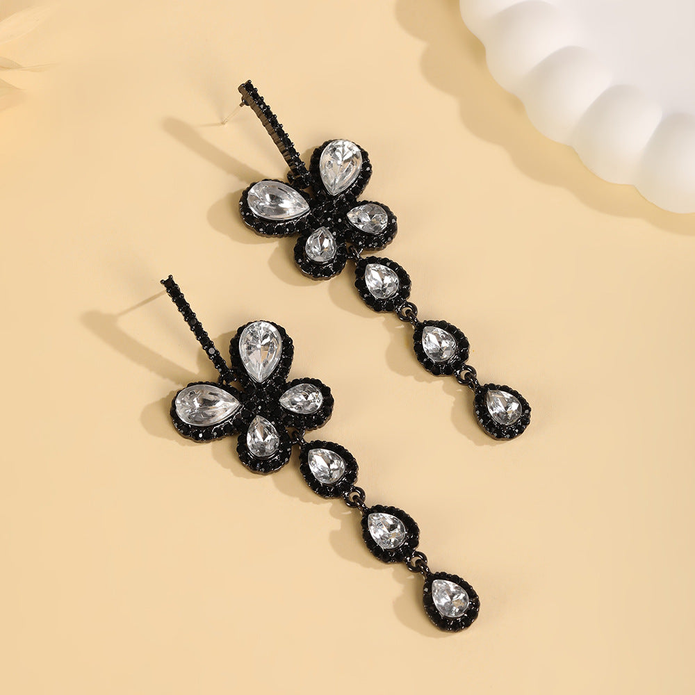 Wholesale Summer high-end exaggerated earrings long black butterfly pendant earrings