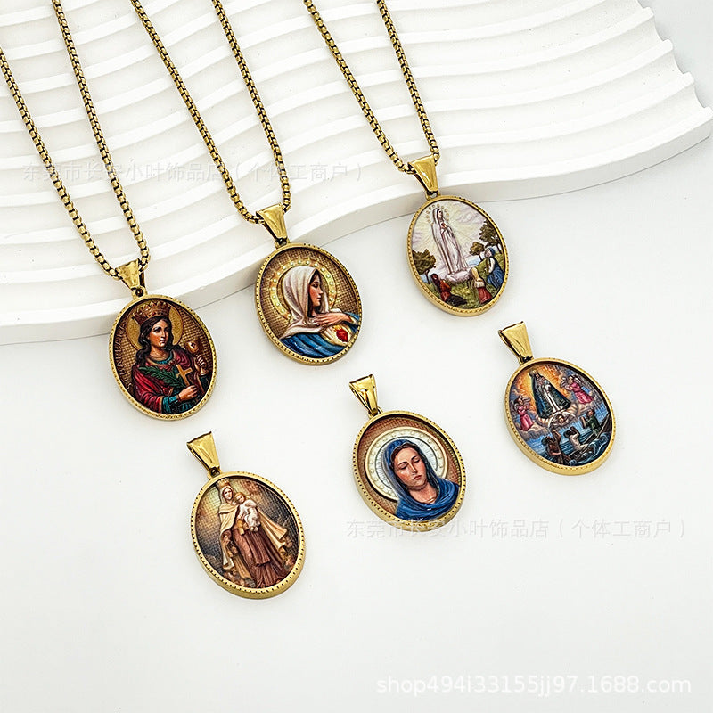 Wholesale Western Style Retro Enamel Oval Pendant Necklace