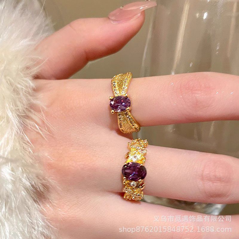 Wholesale Alloy Vintage Zircon Ring Adjustable Women' s Fashion Accessory