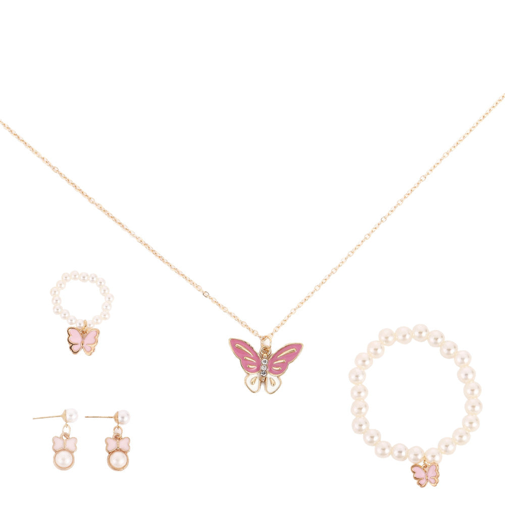 Wholesale Versatile Butterfly Pearl Necklace Ring Jewelry Set