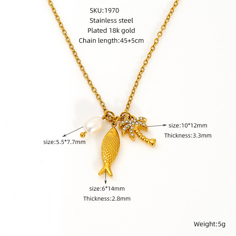 Wholesale Diamond Pearl Necklace Stainless Steel  Clavicle Chain