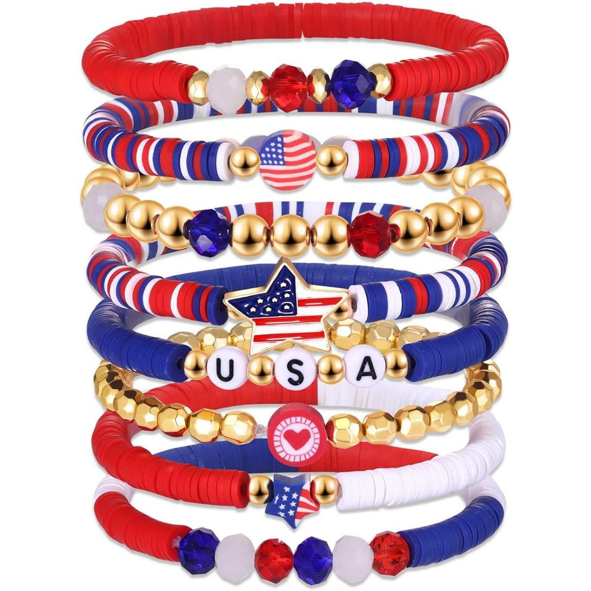 Wholesale Independence Day Women' s Bracelet 8 Clay Bead bracelet Layered Bracelet Set