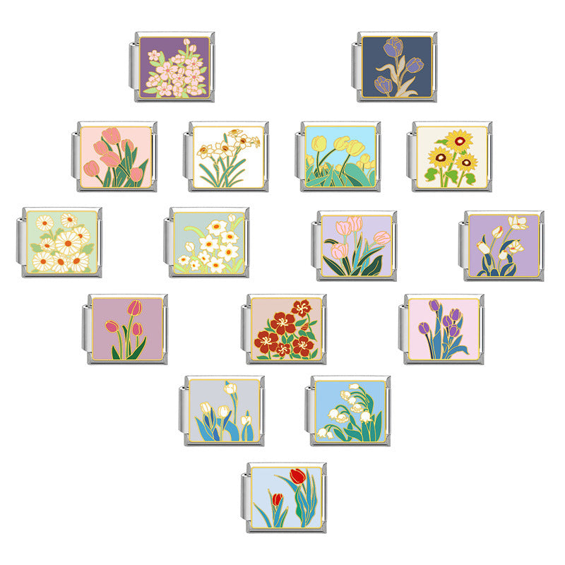 Wholesale Italian Modular Bracelet 9mm DIY Splicing Removable Stainless Steel Flower Combinable Bracelet