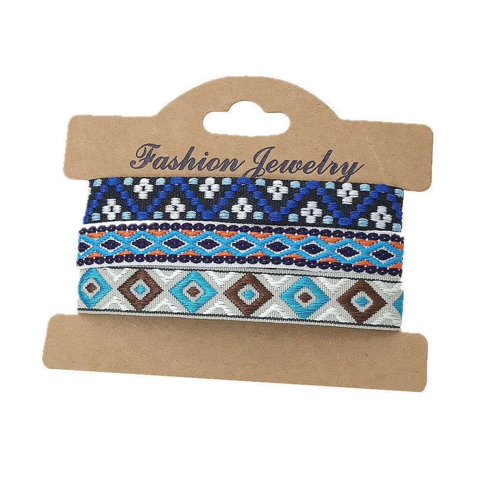 Wholesale 3 Pcs Set Hot Sale Retro Ethnic Bohemian Hand Rope Nepal Colorful Woven Bracelet Jewelry