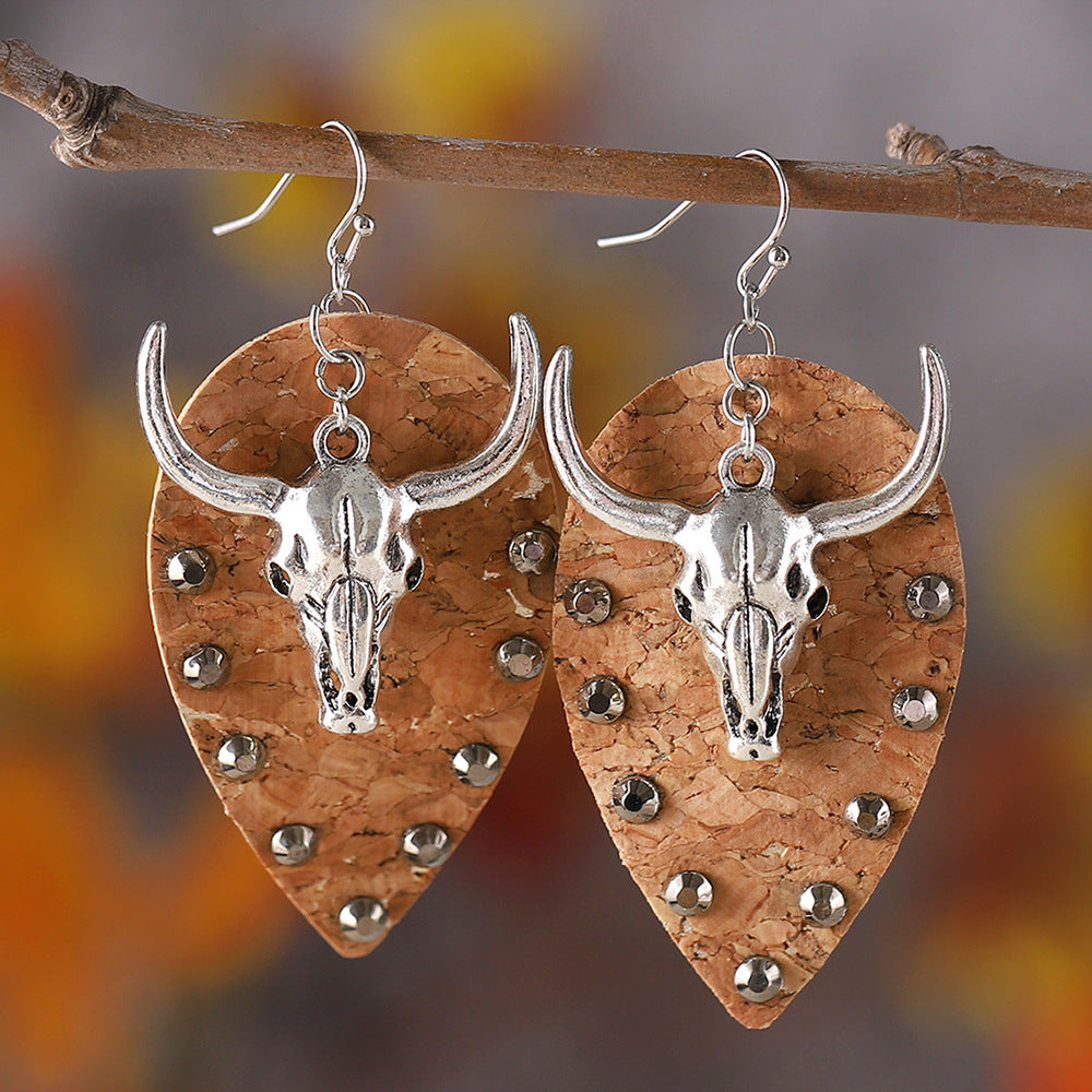 Wholesale Ethnic Style Western Cowboy PU Leather Cork Rhinestone Earrings ACC-ES-ChuLian108