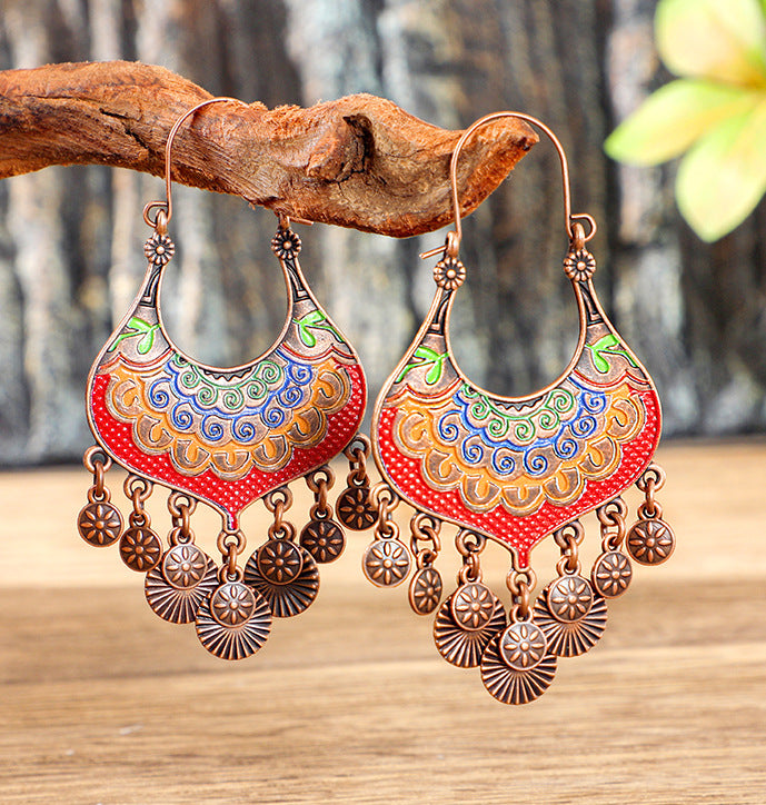 Wholesale Alloy Bohemian Tassel Earrings Ethnic Geometric Design for Women Boutique Resale