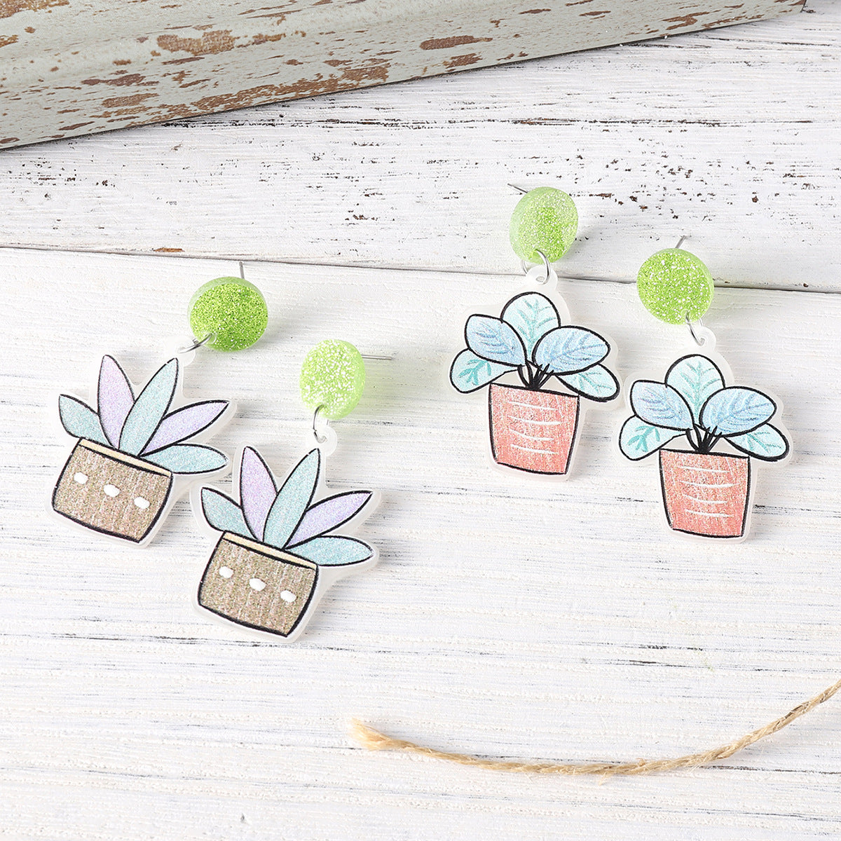 Wholesale Flower Plant Pot Acrylic Pendant Earrings