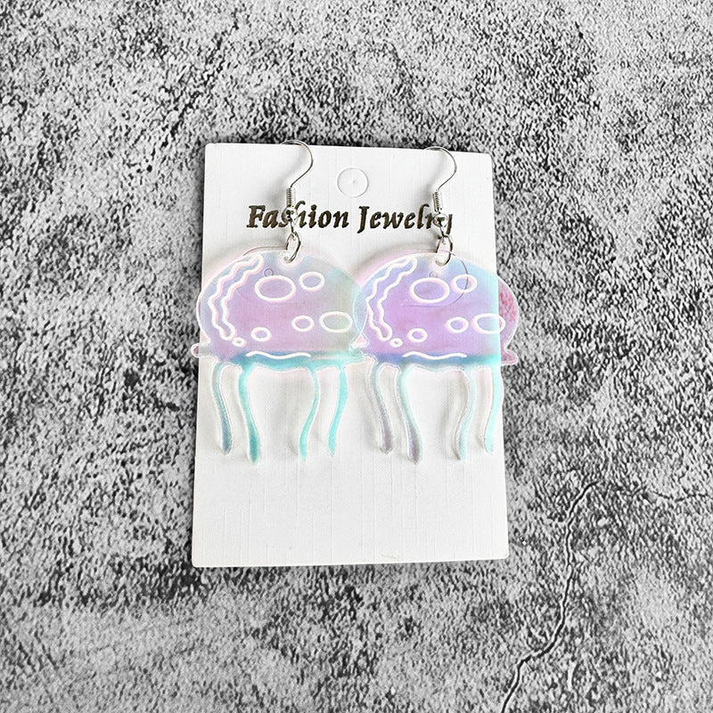 Wholesale  summer earrings sardine jellyfish  acrylic hollow light fun jewelry